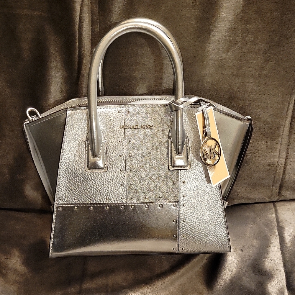 Michael Kors Avril Silver and Gray Studded Bag